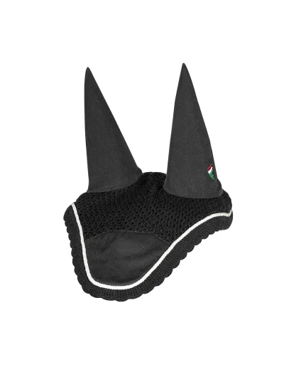 Orejeras de crochet negro con orejas elásticas y cordón blanco para caballo (full) Roma - Equiline