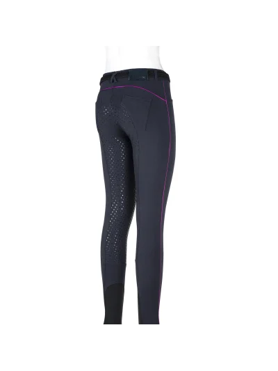 Pantalones azul marino con ribetes fucsias (grip culera) para niña Jade - Equiline - imagen 2