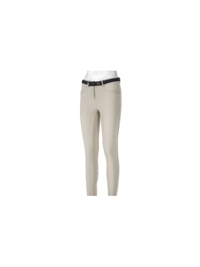 Pantalones beige con tachuelas y logo dorado en el bolsillo (grip culera) para niña Emma - Equiline