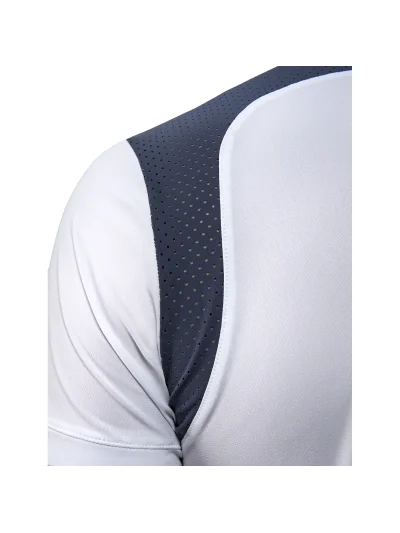 Polo fino de competición de manga corta blanco con malla azul grisáceo para hombre Elio - Equiline - imagen 2