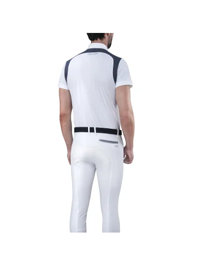 Polo fino de competición de manga corta blanco con malla azul grisáceo para hombre Elio - Equiline - imagen 3