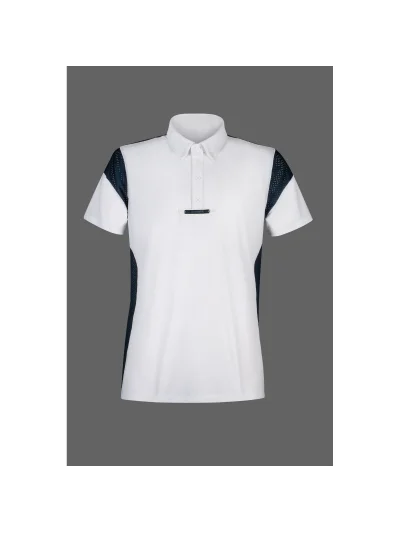 Polo de competición de manga corta blanco con malla azul marino para hombre Siamon - Equiline - imagen 2