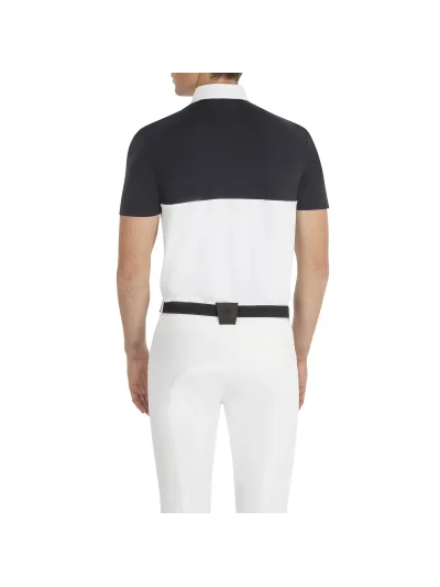 Polo de competición de manga corta azul marino y blanco para hombre Clancyc - Equiline - imagen 3