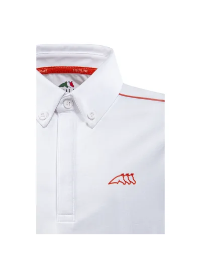 Polo de competición de manga corta blanco y naranja para niño Joshua - Equiline - imagen 2