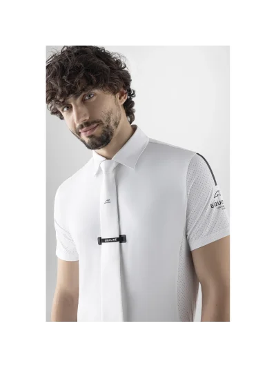 Polo de competición de manga corta microperforado blanco para hombre  - Equiline