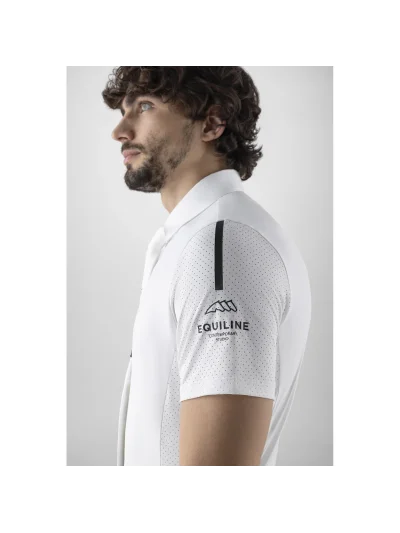 Polo de competición de manga corta microperforado blanco para hombre  - Equiline - imagen 2