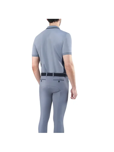 Polo de entrenamiento de manga corta de micromalla azul grisáceo y azul marino para hombre - Equiline - imagen 2