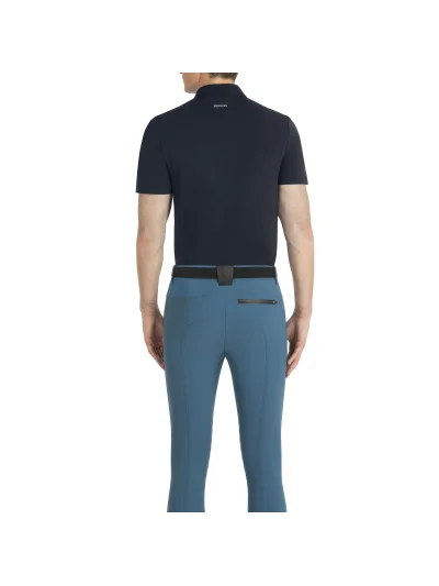 Polo de micropiqué de manga corta azul marino para hombre Clemc - Equiline - imagen 3