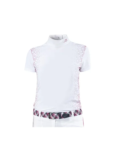 Polo técnico de competición de manga corta blanco y rosa para niña Jiji - Equiline - imagen 2