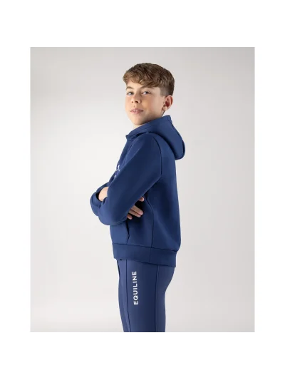 Sweat bleu marine avec capuche et el logo blanc junior unisexe - Capuc - Equiline - imagen 4