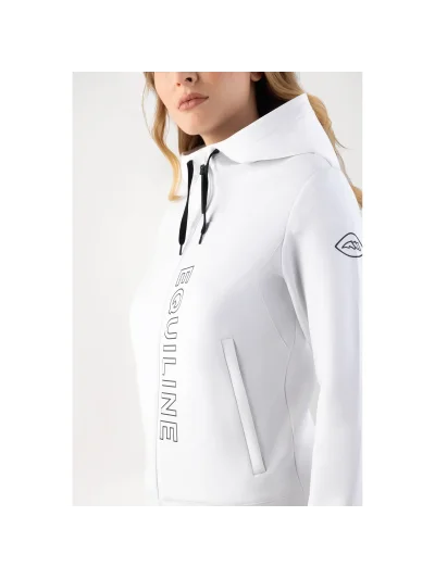 Sudadera técnica de entrenamiento blanca con capucha y logotipo letras negras para mujer Coco - Equiline - imagen 4