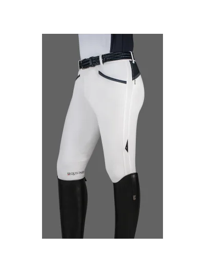 Pantalones de competición blancos con detalles en azul marino y gris (grip rodillas) para hombre Narmer - Equiline - imagen 2