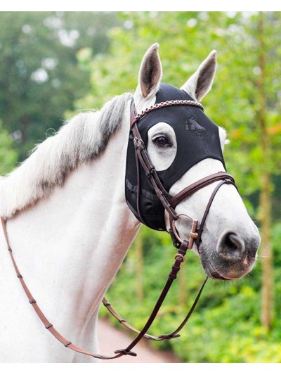 Black jersey earnets with white embroidered logo and fine elastic ears for horse - Cavalleria Toscana (copia) (copia) (copia)