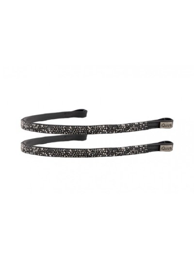 Black leather browband with silver and purple rhinestones for horses - IQuus