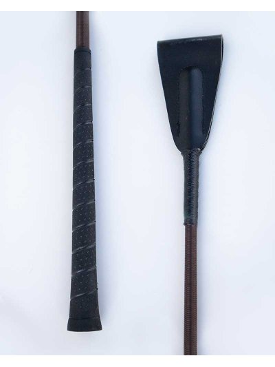 Cravache d'obstacle marron foncé (65cm) à manche caoutchouc et languette en cuir noir - Fleck - imagen 2