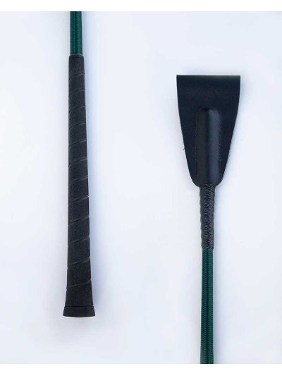 Cravache d'obstacle vert foncé (60cm) à manche caoutchouc et languette en cuir noir - Fleck - imagen 2