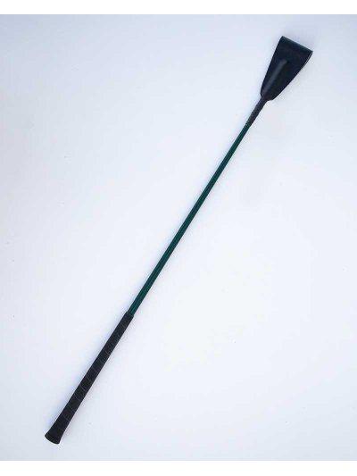 Cravache d'obstacle vert foncé (60cm) à manche caoutchouc et languette en cuir noir - Fleck