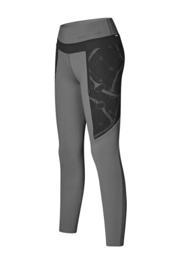 Mallas de invierno para mujer (full grip) en color gris con detalles ecuestre lateral y bolsillo con cremallera-KLVea-Kingsland