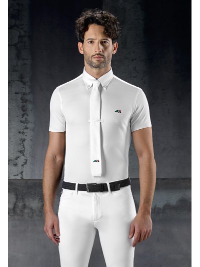 Polo blanco de manga corta para competición con logo tricolor en el pecho para hombre Carlos - Equiline