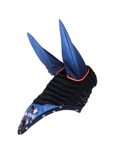 Orejeras de crochet azul marino con estampado y contrastes en naranja para caballo - Imperial Riding - imagen 2
