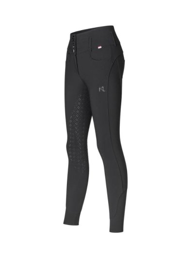 Pantalones negros de montar con cintura alta (full grip) con bolsillo lateral y logo con cristales de swarovski para mujer - KLKhloe - Kingsland