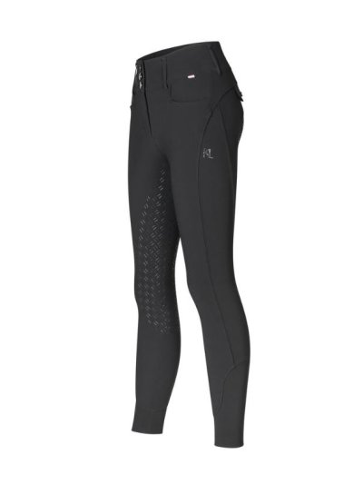 Pantalones negros de montar de cintura media-alta(full grip) y bolsillo lateral y logo con cristales de swarovski para mujer - KLKimi - Kingsland