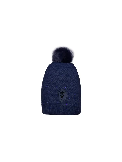 Bonnet épais en maille bleu marine avec pompon et strass - Nakina - Kingsland Dressage - imagen 2