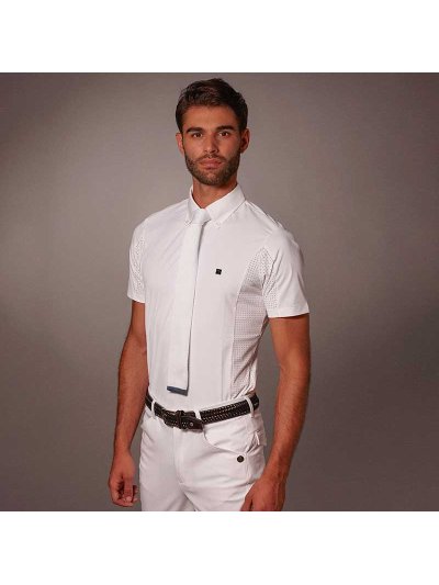 Polo de compétition à manches courtes blanc avec maille pour homme - Delano - Manfredi
