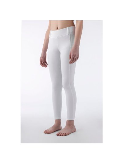 Mallas blancas full grip con logo en gris junior AREF - Equiline