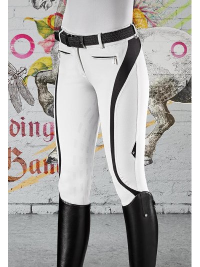 Pantalons d'équitation blanc avec détail en noir et grip en genoux et cuisses pour femme Francine - Equiline