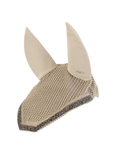 Beige crochet ear bonnet decorated with crystals and removable neoprene ears for horse - Anky