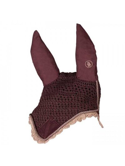 Brown crochet earmuffs with fabric ears and brand logo for pony - BR