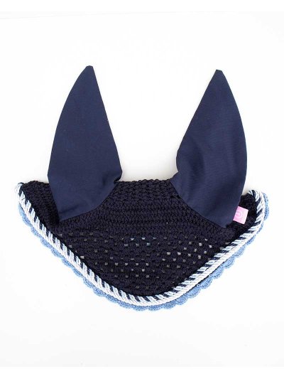 Bonnet en crochet bleu marine avec fines oreilles rigides pour cheval - Imperial Riding