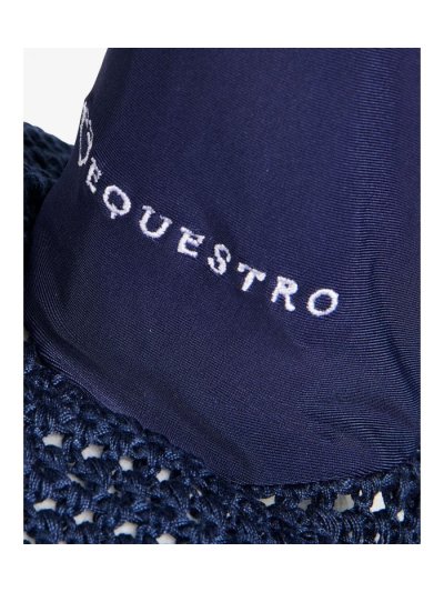 Navy blue crochet earmuffs with elastic ears and double white cord for horse - Equestro - imagen 4