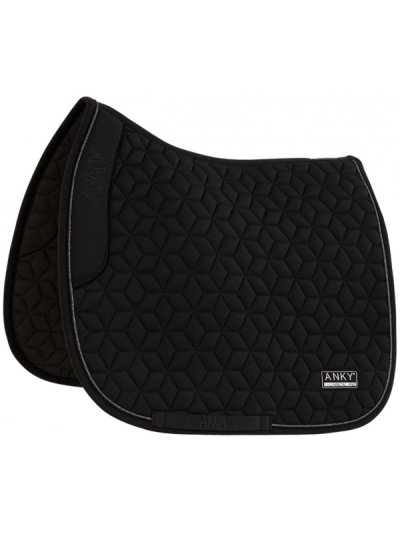Dressage Saddle Pad Black with Subtle Silver Shimmer Piping for Horse - Anky