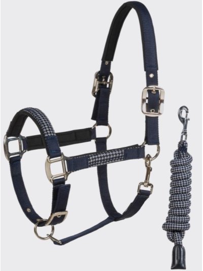 Cabezada de cuadra gris y azul marino con ramal para caballo - Elerta - Equiline