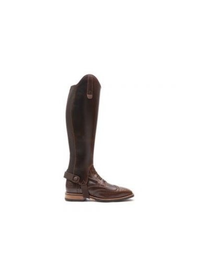 Mini-chaps marron foncé en cuir pour l'équitation classiques avec élastique et avec fermeture éclair Classic soft - Chester