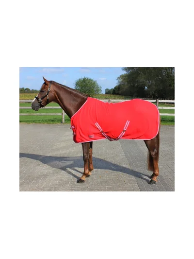Couverture polaire séchante avec sangles croisées rouge pour poney - QHP - imagen 2
