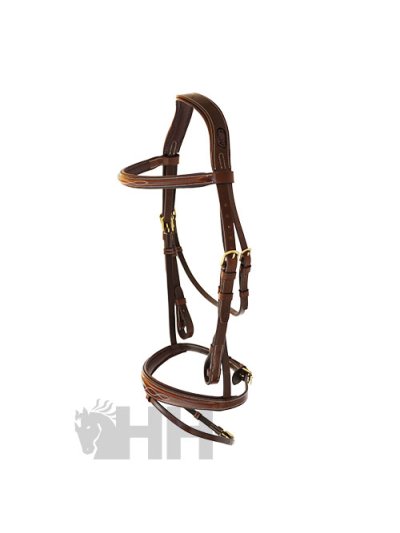English working bridle in brown leather and wide noseband with rubber reins for horses Legacy - Pessoa