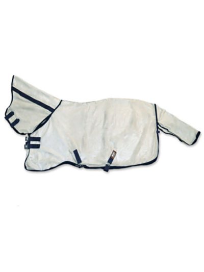 Manta antimoscas con cuello gris y azul marino para caballo de Hispano Hipica