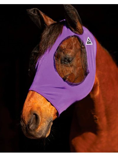 Máscara antimoscas de licra transpirable morada con ojos y orejeras de malla para caballo - Professional's choice