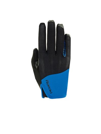 Guantes con malla negro y grip azul para montar a caballo - Lynn - Roeckl
