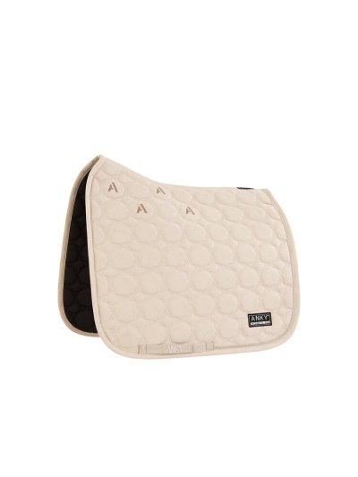 Beige Dressage Saddle Pad (Island Fosil) with Silver Beaded Detail on the Back for Horse - Anky