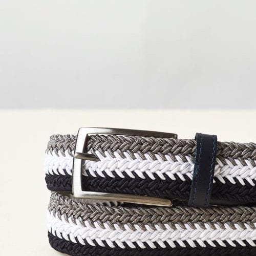 Cinturón trenzado elástico azul marino, blanco y gris para hombre modelo 3 color elastic de Cavalleria Toscana