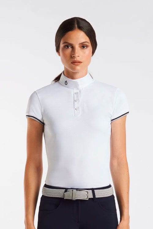 Polo perforado de competición blanco para mujer modelo 3 Stripe de Cavalleria Toscana