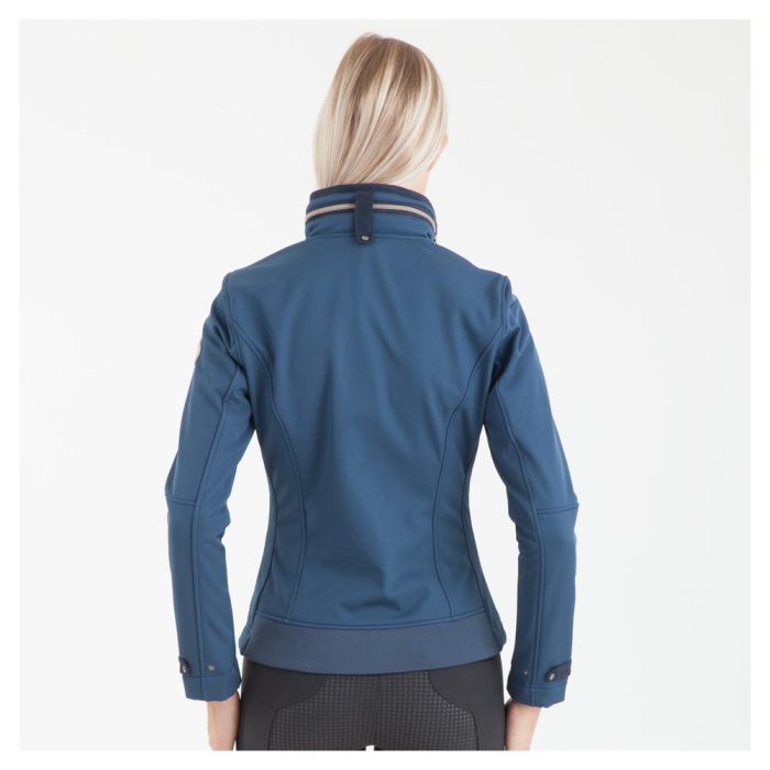 Chaqueta corta térmica, transpirable e impermeable azul oscuro (blue bird) con detalles plateados, interior polar y cuello alto con capucha escondida para mujer de ANKY - Imagen 2