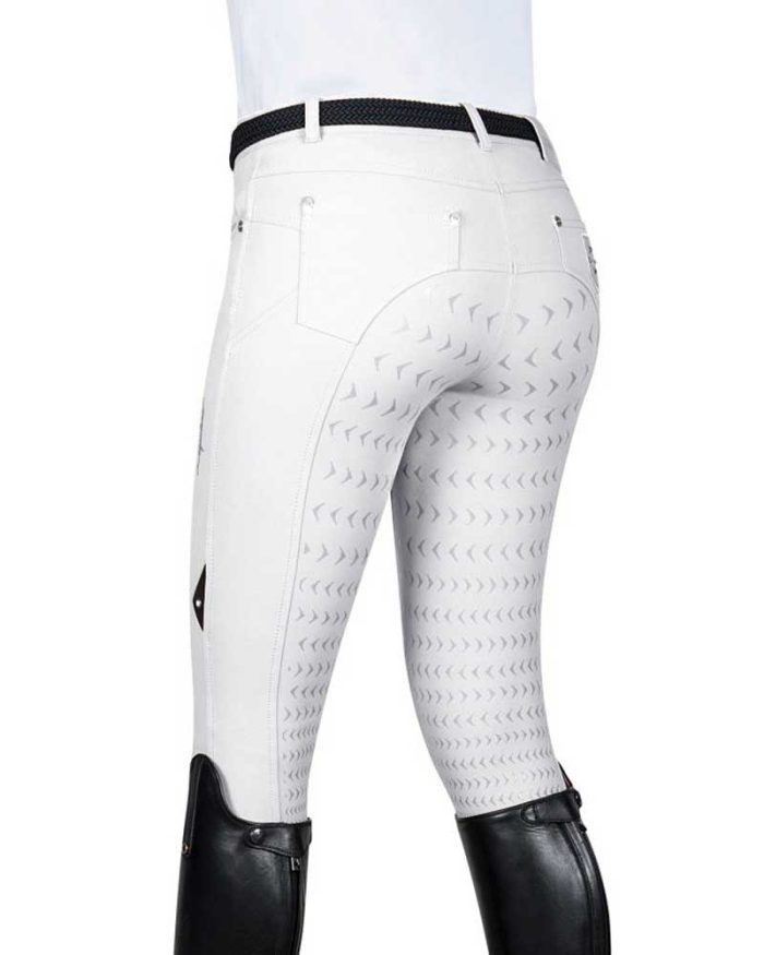 Pantalones blancos con escudo en el bolsillo trasero (grip culera) para mujer - Nelly - Equiline - Imagen 2