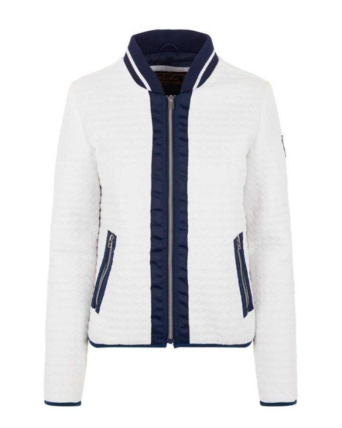 Chaqueta fina acolchada estilo beisbolera blanca y azul marino para mujer - Brigitte - HV Polo