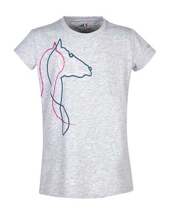 Camiseta de manga corta gris con brillantina fucsia para niña - Ziki - Equiline