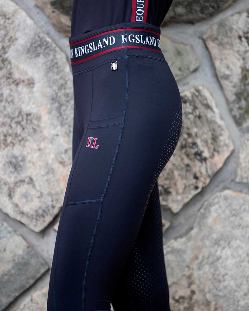 equipo terremoto Contar Mallas para mujer con grip en las rodillas azul marino con detalle en  granate modelo KLkarina de Kingsland | Álogo